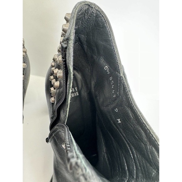 Stuart Weitzman Studded Leather Ankle Moto Boots 3” Block Heel Black Size 9 - Picture 7 of 11